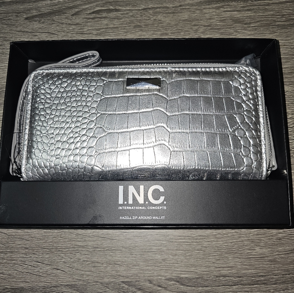 INC Silver Croc-Embossed Wallet